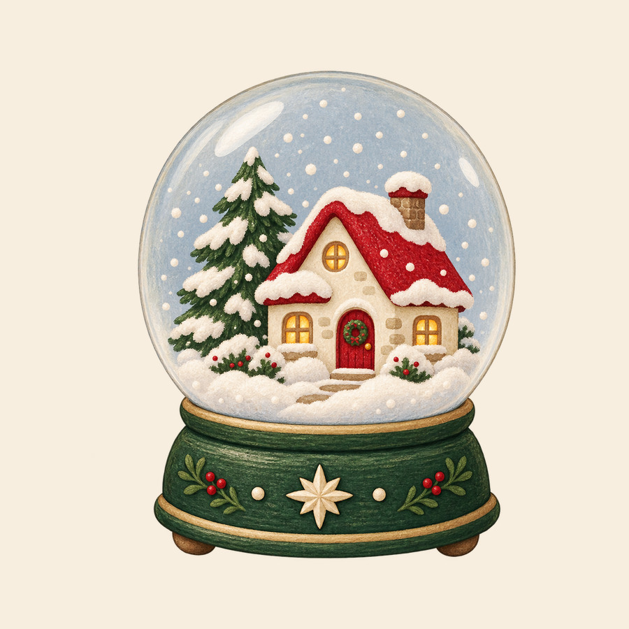 Snow globe with a cozy cottage