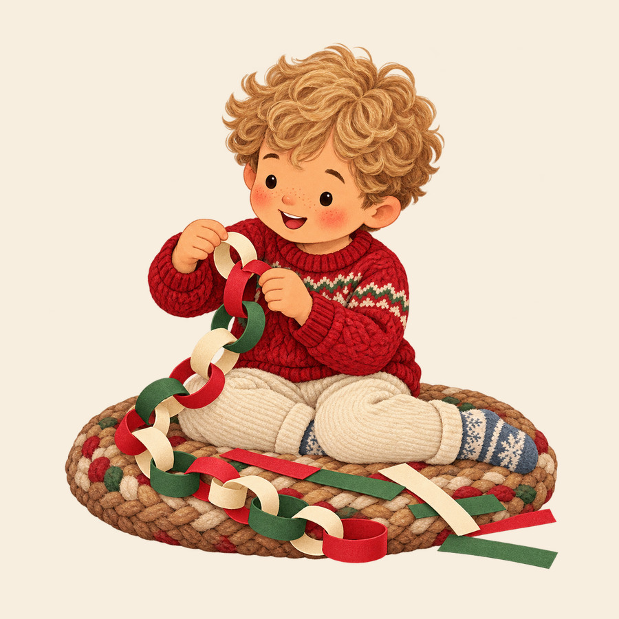 Child making a paper Christmas chain
