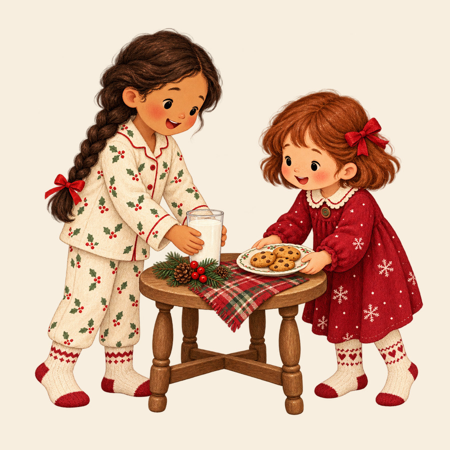Sisters leaving milk and cookies for Santa