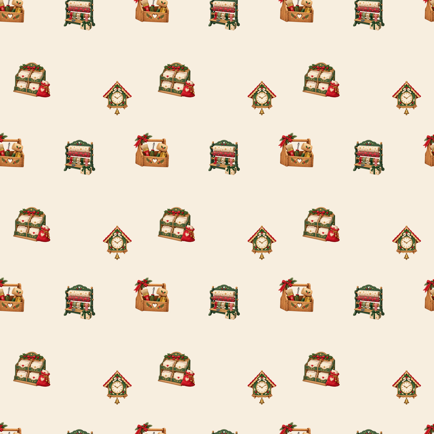 Christmas workshop supplies seamless tile · Included tile shown repeated