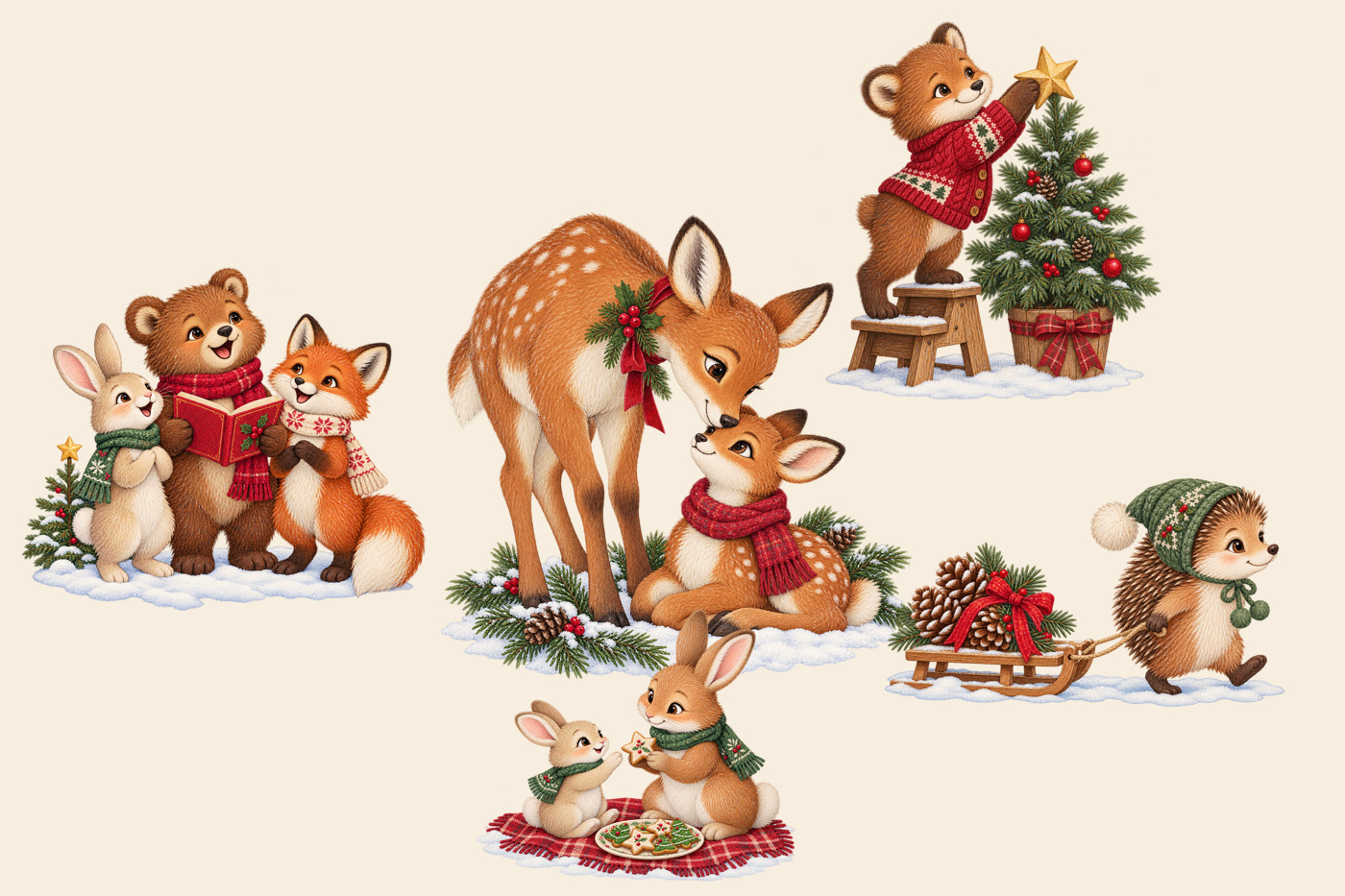 Woodland Christmas celebration composition