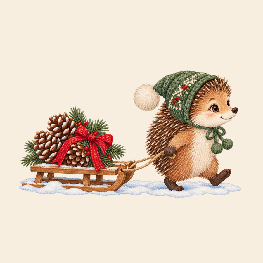 Hedgehog brings pinecones home